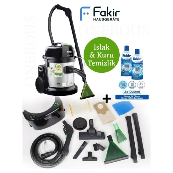 Fakir Turbo Başlıklı Yüksek Performanslı Halı Yıkama ve Süpürme Makinesi 1800W +Halı Şampuanı - Gri