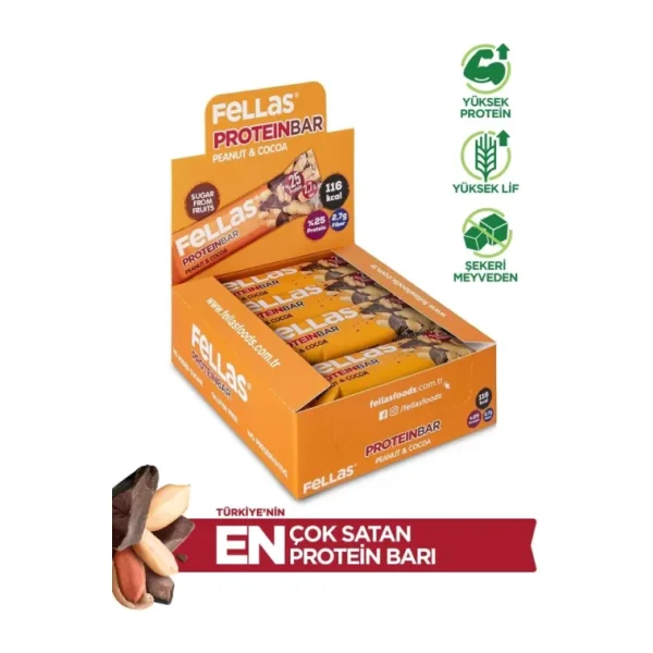 Fellas Yer Fıstıklı ve Kakaolu 32 gr 12'li Protein Bar