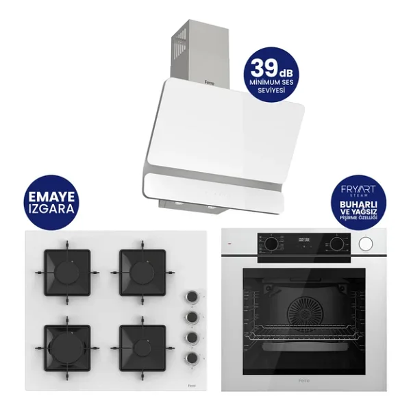 Ferre Steamart-Fryart-Silentart Serisi Beyaz Set ( Qep64cb+Ss206+D081-Sa) Emaye Izgara