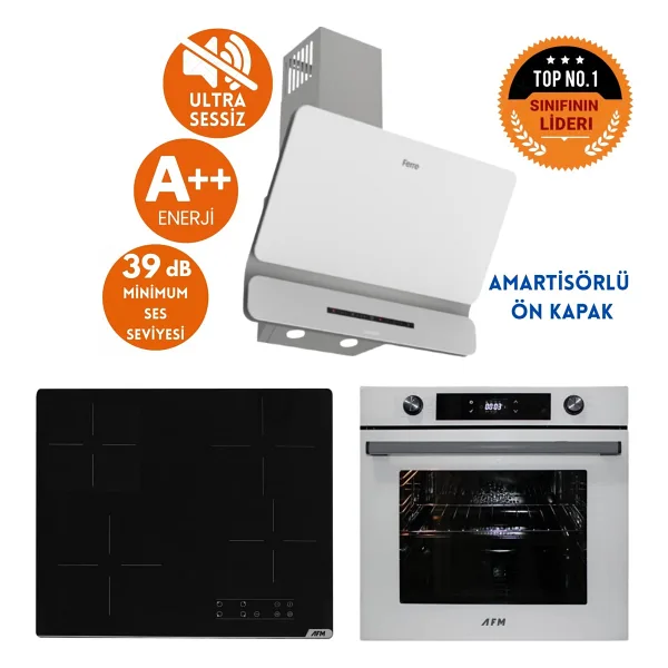 Ferre ve Afm Tech Marka Sessiz Idol Elek.vitro Beyaz Dijital Ankastre Set (D081-SA + V6-04 +FM7701) - Siyah