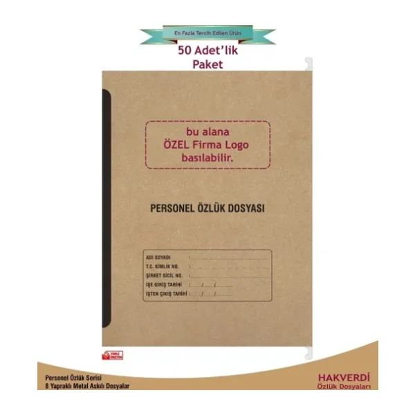 HAKVERDİ Personel Özlük Dosya 8 Yapraklı (Metal askılı 50 det)
