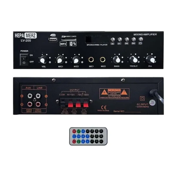 Hepa Merz LV-200 100V Trafolu ve 4-16 Ohm Mixer Amfi 200W Anfi Bluetooth Usb