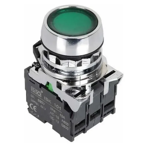 ISM-BW33B5 24V Işıklı Yaylı Metal Buton - Yeşil