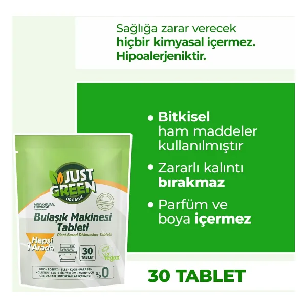 Just Green Organic Bulaşık Makinesi Tableti 30'lu