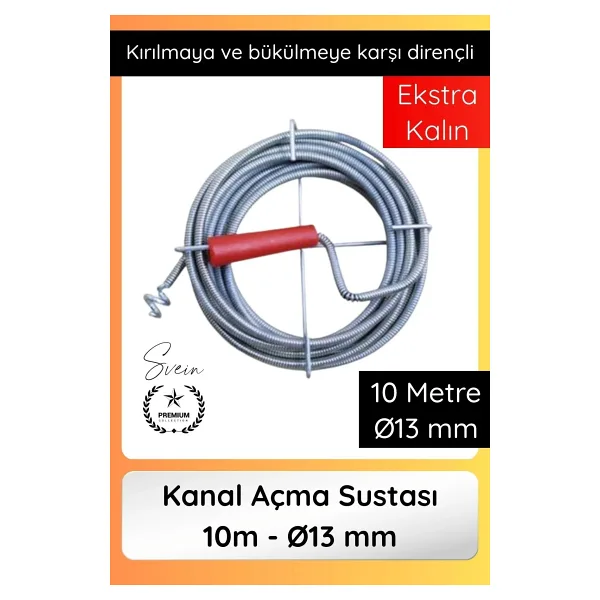 #Kanalaçıcı Kanal Açma Sustası 10 M 13 Mm Profesyonel Lavabo Gider Açıcı Spirali Güçlü Temizlik