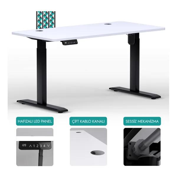 Karr Office O-Flex 180x80 cm Tek Motorlu Elektrikli Beyaz Yükseklik Ayarlı Çalışma Masası