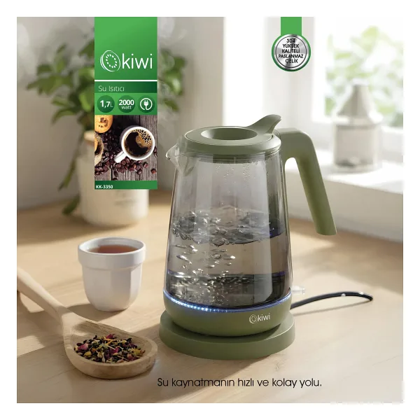 Kiwi KK-3350 2000 W Yeşil Cam Kettle