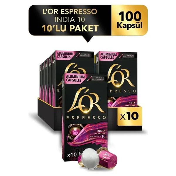 L 'Or Espresso Origin Collection India Intensity 10 Alüminyum Kapsül Kahve 10'lu 10 Adet