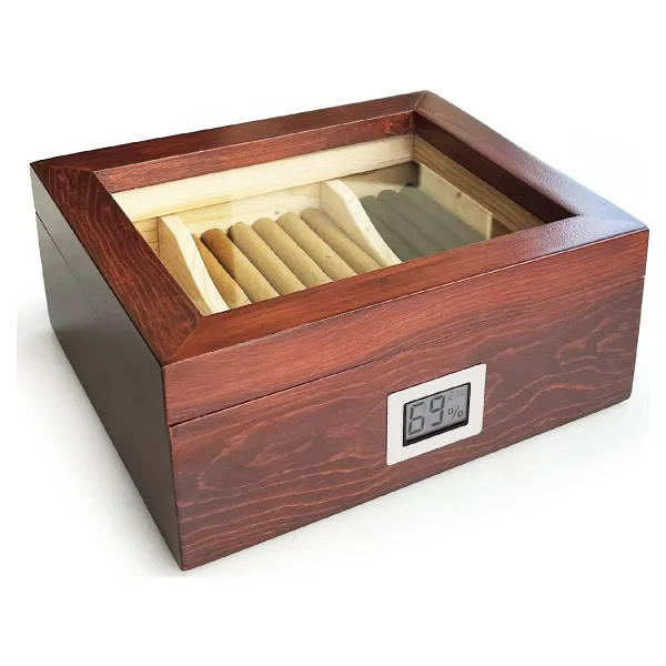Mezmob Masif Yerli Sedir Ağacı Humidor Puro Kutusu Camlı 2 Bölmeli Dijital