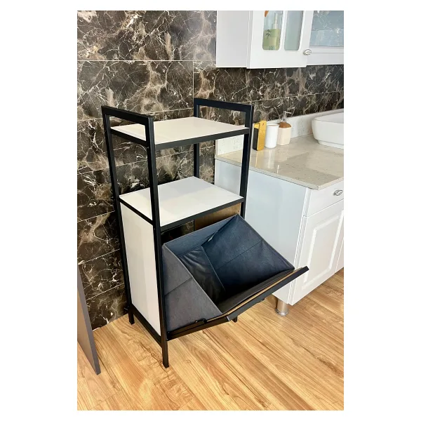 Mudesa Metal Kirli Çamaşır Sepeti Banyo Rafı Dolabı Düzenleyici Organizeri