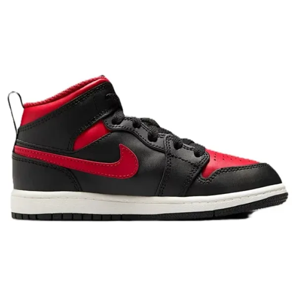 Nike Air Jordan 1 Mid PS Leather Unisex Sneaker Hakiki Deri Günlük Spor Ayakkabı Siyah Kırmızı