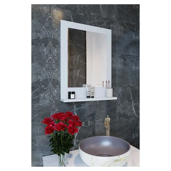 nysamo Raflı Banyo, Lavabo, Wc , Dresuar , Koridor , Mutfak , Makyaj 60x45 Beyaz Dik Ayna