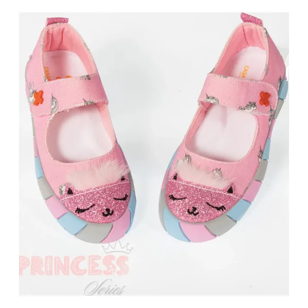 Pembe Kedi Kanvas 3D Kız Çocuk Babet