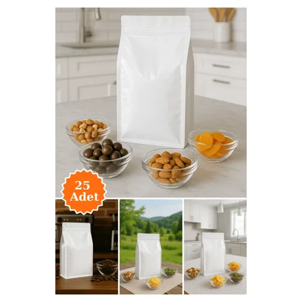 Plas+Plus Flat Bottom Kilitli Doypack Kahve Kuruyemiş Bakliyat Kedi Kumu Yem Saklama Torbası 33x17 cm 25 Adet