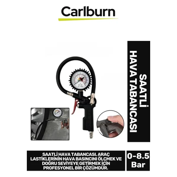 Premium Dayanıklı 500 Mm Uzunluğunda Hassas Manometre Lastik Basıncı 0-8.5 Bar Saatli Hava Tabancası
