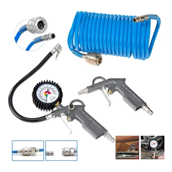 Proxtech Kompresör Saatli Lastik Şişirme 15 Mt spiral Hortumu Hava Tabancası Hava Recor Paket Set