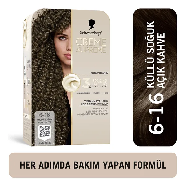 Schwarzkopf Creme Supreme 6.16 Küllü Soğuk Açık Kahve Saç Boyası
