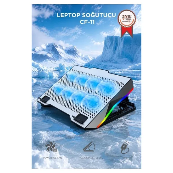 Torima Laptop Soğutucu Ayarlanabilir Rgb Dizüstü Bilgisayar Soğutma Fanı CF11 Gümüş
