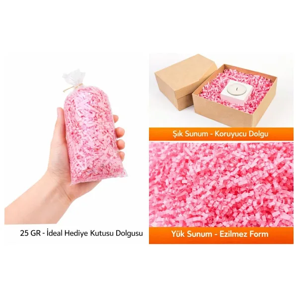 Toz Pembe Z Zigzag Kırpık Kağıt - Hediye Kutu İçi Dolgu Süsleme ve dolgu Malzemesi 25 gr