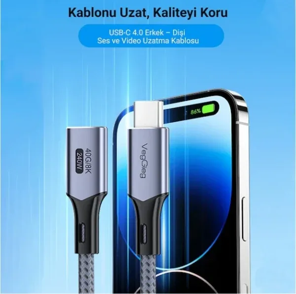 VegGieg V-U412 1 m Type-C Uzatma Kablosu