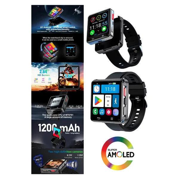 vıonex Call668 5G Akıllı Saat Android 11 2.64'' Ekran 64GB Hafıza 1200mAh Batarya TikTok YouTube