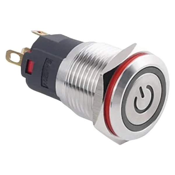 WD16A-P1-EC 16mm Düz Yaylı Işıklı Power Metal Buton - Beyaz