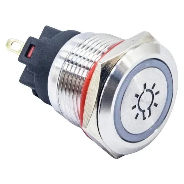 WD19A-P1Z-EC 19mm Düz Anahtarlı Işıklı Led İşaretli Metal Buton - Beyaz