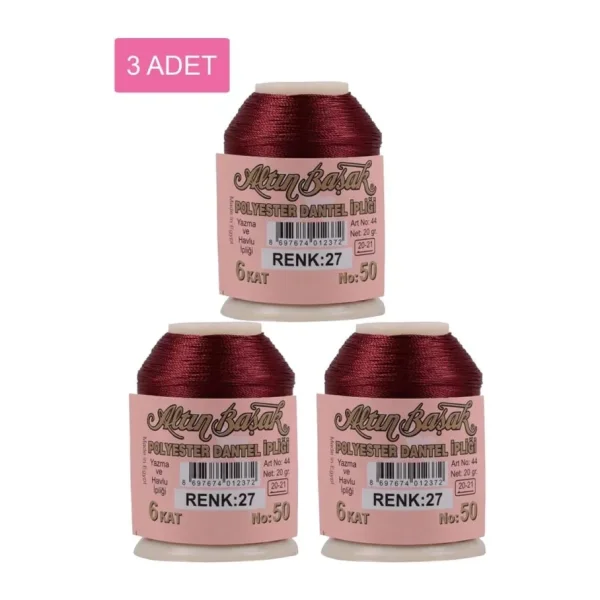 3 Adet Altınbaşak Oya ve Dantel İpi 20 gr - Royaleks - No: 027