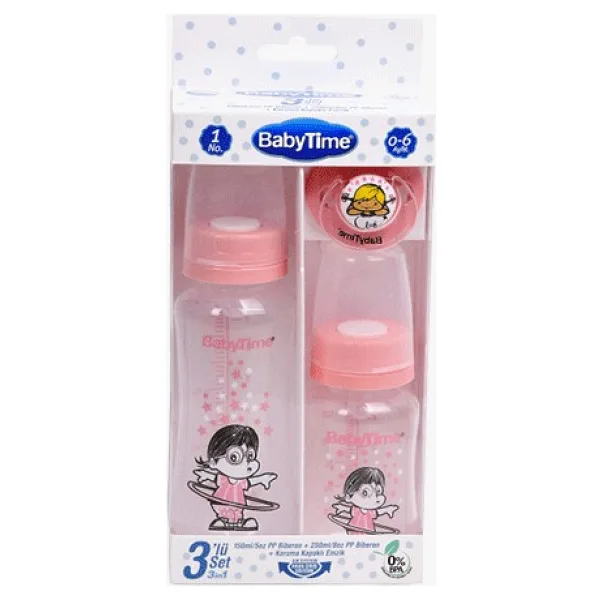 Babytime BT209 3'lü Pp Biberon Seti 0-6 Ay Pembe - 250 ml