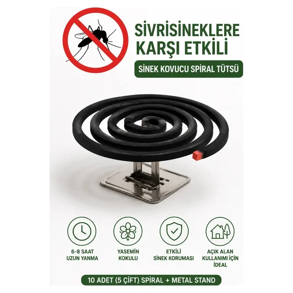 BakGelAl Sivrisinek Kovucu Spiral Tütsü Yasemin Kokulu 10 Adet (5 Çift), Haşere ve Sinek Kovucu Bahçe Balkon Teras Kamp Piknik İçin