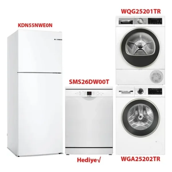 Bosch Kdn55nwe0n - Wga25202tr - Wqg25201tr - Sms26dw00t Beyaz Eşya 4'Lü Set