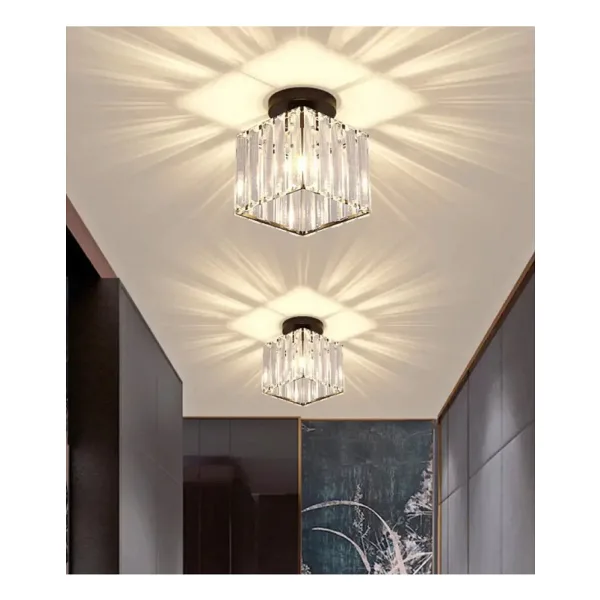 Burenze Modern Luxury Plafonyer Kristal Taşlı Avize Kare Hol Antre Salon Avizesi Siyah