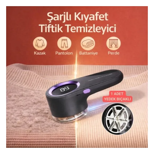 Coofbe Dijital Ekranlı Şarjlı 6 Bıçaklı Şarjlı Tüy Temizleme ve Tiftik Temizleme Makinesi Tiftik Toplayıcı