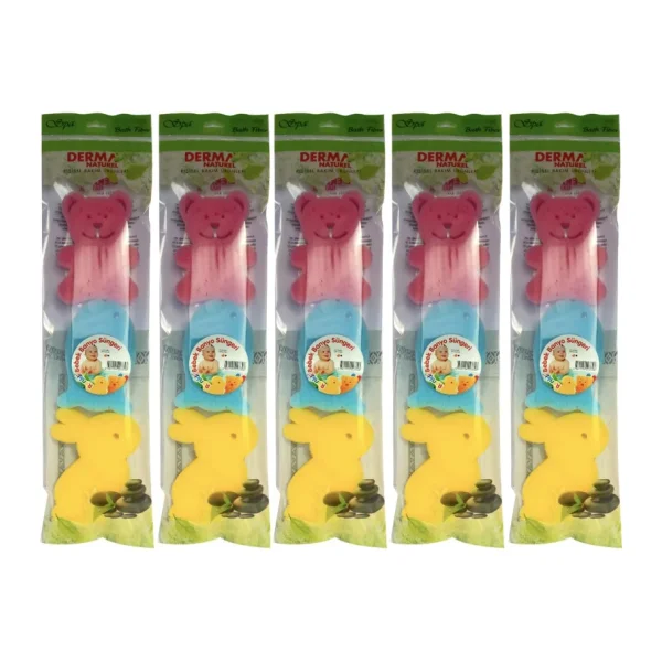 Derma Naturel 3 Lü Renkli Bebek Banyo Süngeri (5 Li Set)
