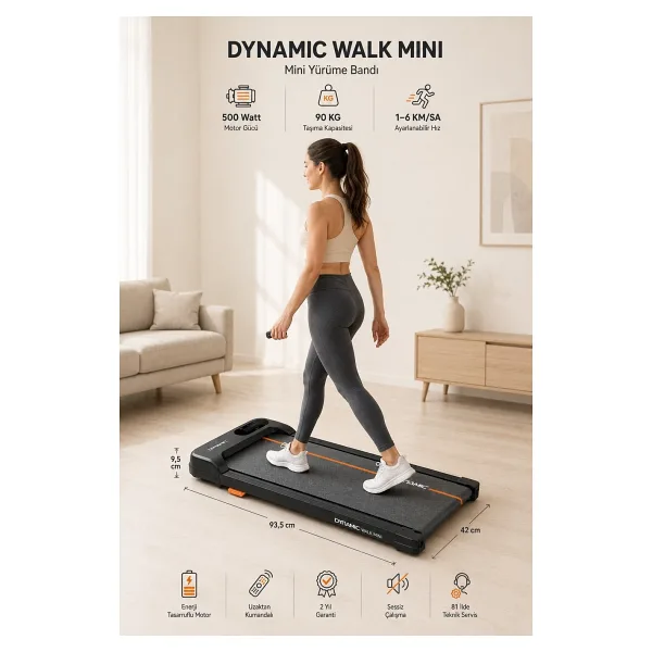 Dynamic Walk Mini Koşu Bandı 34X79 cm Minimal Yürüyüş Bandı Uzaktan Kumandalı & Eğimli