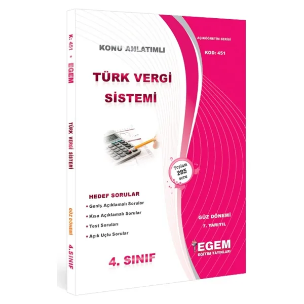 Egem Yayınları Aöf Türk Vergi Sistemi Konu Anlatımlı Soru Bankası-güz Dönemi(7. Yarıyıl)
