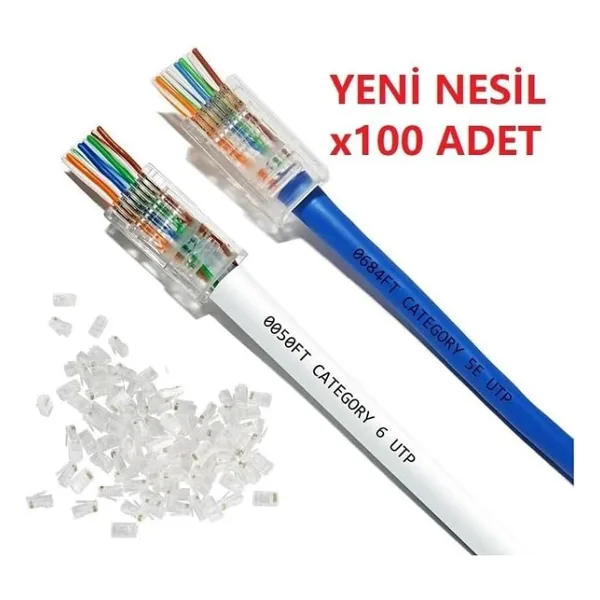 EZ RJ45 Cat6 Yeni Nesil Delikli Jack Konnektör 100 Adet
