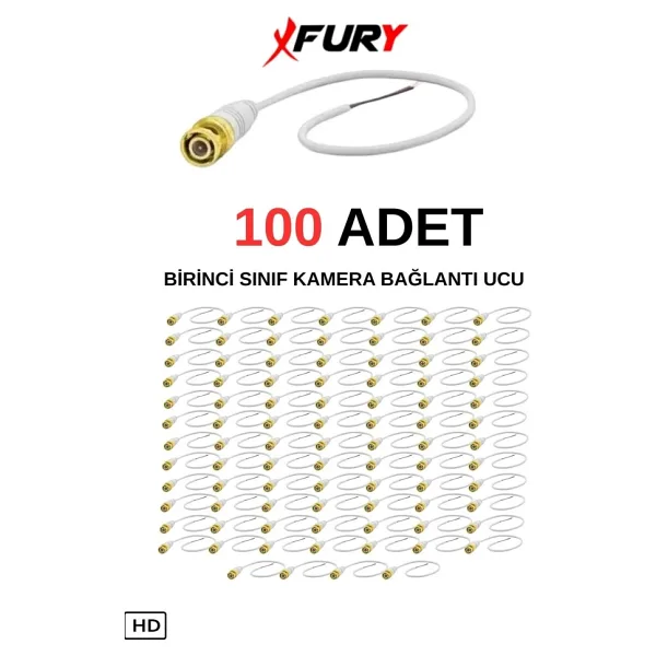 Fury 100 Adet A Kalite Kablolu Hazır Bnc Kablolu Konnektör