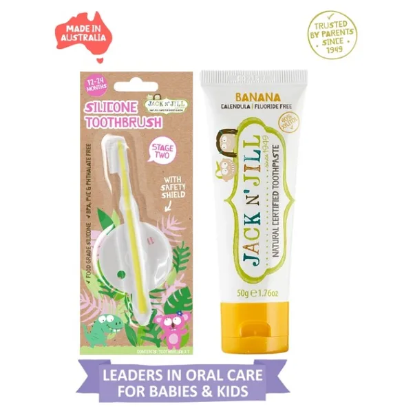 Jack N' Jill Jack N Jill Bebek Diş Fırçalama Seti (Silikon Diş Fırçası + Muz Aromalı Macun 50G)