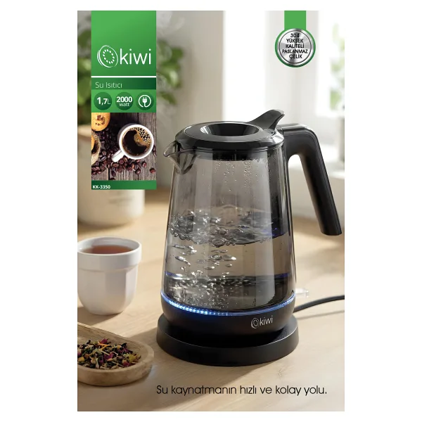 Kiwi KK-3350 2000 W Siyah Cam Kettle