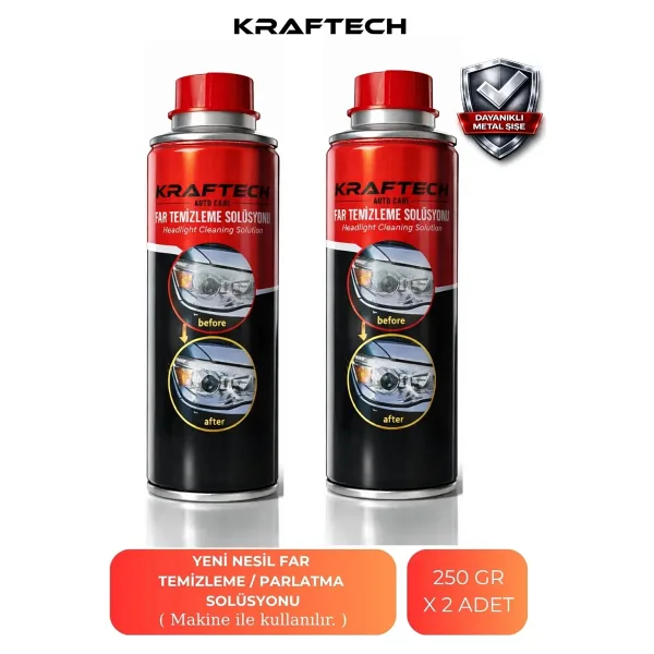 Kraftech Yeni Nesil Premium I Buharlı Far Temizleme Sıvısı Ve Parlatma Solüsyonu I Kloroform Uyumlu 2 X 250gr