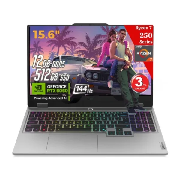 LENOVO LOQ 15AHP10 AI AMD Ryzen7 250 12GB 512GB RTX5060 15.6FHD IPS 144Hz FreeDos 83JG006FTR Gaming Laptop