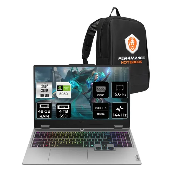 Lenovo Loq 15ırx10 İ7 13700hx RTX 5050 8gb Gaming Laptop 48gb RAM 4tb SSD 15.6" FHD 144hz Freedos + Per4 Çanta 83je00wgtrp330 - 4 TB - 48 GB