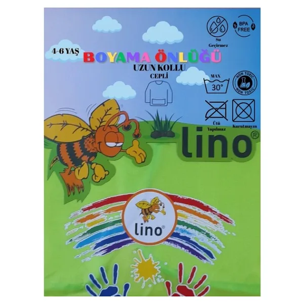 Lino Boyama Önlüğü 4-6 Yaş Su Geçirmez Resim Önlüğü - Açık Yeşil
