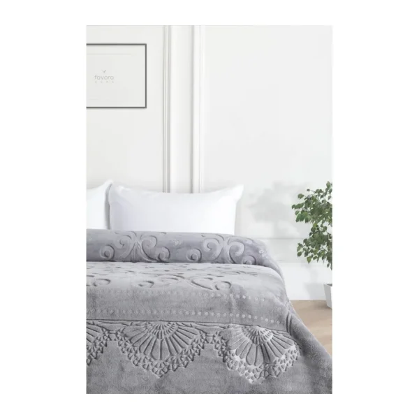 Merinos Pırıltı 220x240 cm Gri Emboss Çift Kişilik Battaniye