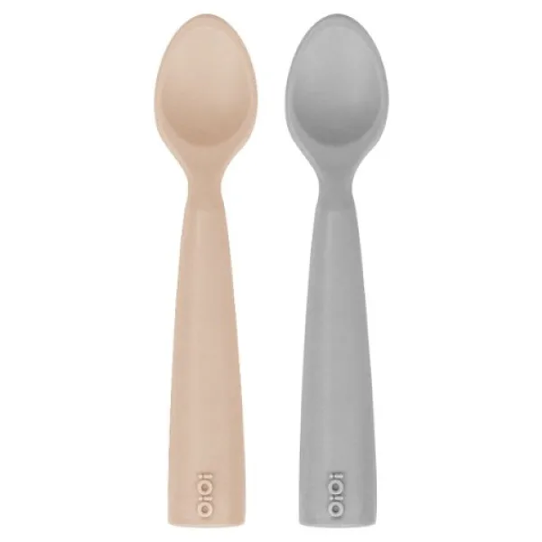 Oioi Nam Nam 6+ Ay 2li Kaşık Bubble Beige - Powder Grey Yumuşak Silikon Ergonomik Tasarım