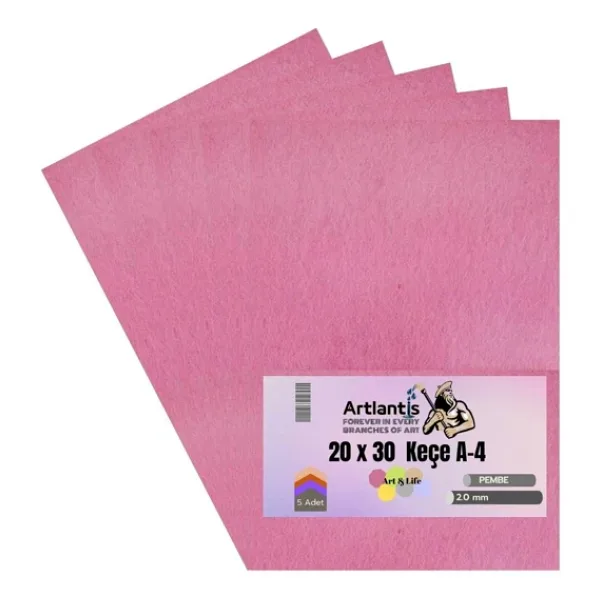 Pembe Keçe A4 2 mm 20x30 cm 5 li 1 Paket Okul Kreş Etkinlik