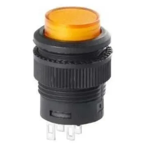 RL16-503A 16MM Plastik 4 Pin Anahtarlı Buton Sarı