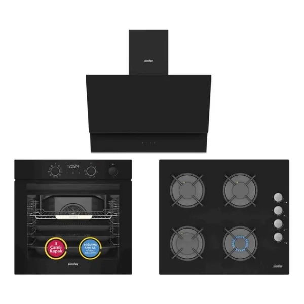 Simfer 11 Fonksiyon Siyah 3'Lü Ankastre Set (Sb-8244 Fırın + 3500-N Ocak + Sd-8703 Davlumbaz)