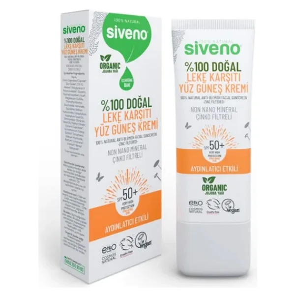 Siveno %100 Doğal Leke Karşıtı Spf 50+ Yüz Güneş Kremi